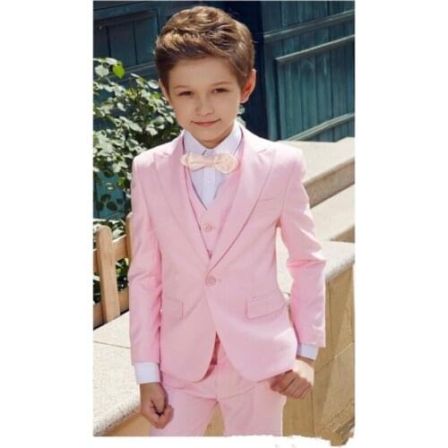Pink Boys 2020 New Fashion Formal OccasionTuxedos Peak Lapel Slim Fit Center Vent Kids Wedding Tuxedos Child Suit 3 Pieces