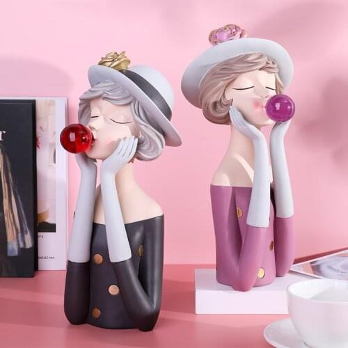 Modern Night Light Bubble Girl Resin Figurine Ornament Home Livingroom Desk Sculpture Decoration Coffee Table Accessories Crafts