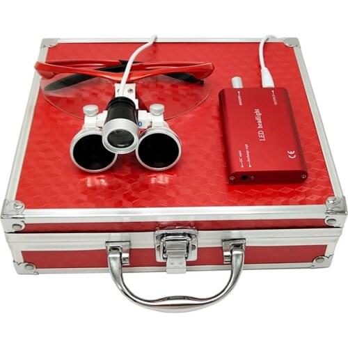 Big Big sale Dental equipment Surgical Medical dental Loupes dental glasses 3.5X 420mm +LED Head Light Lamp dental lab Red AA