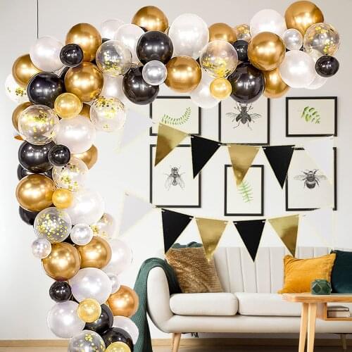 Balloon Arch Garland Kit Triangle Birthday Party Decorations Bachelorette Engagement Wedding Black Gold White Confetti Balloons