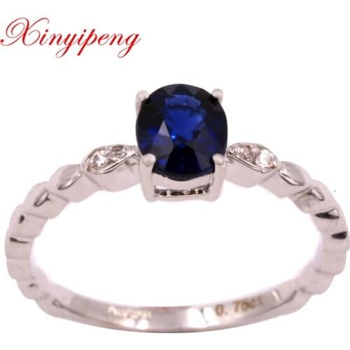 Xin yi peng 18 k white gold inlaid 0.75 ct natural oval sapphire ring 4*5 mm women ring for birthday, anniversarie gift