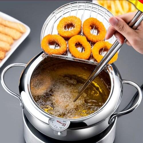 Japanese Tempura Fryer Pan Kitchen Frying Pans Deep Frying Pot With Lid Thermometer 304 Stainless Steel Cookware Wok Utensils