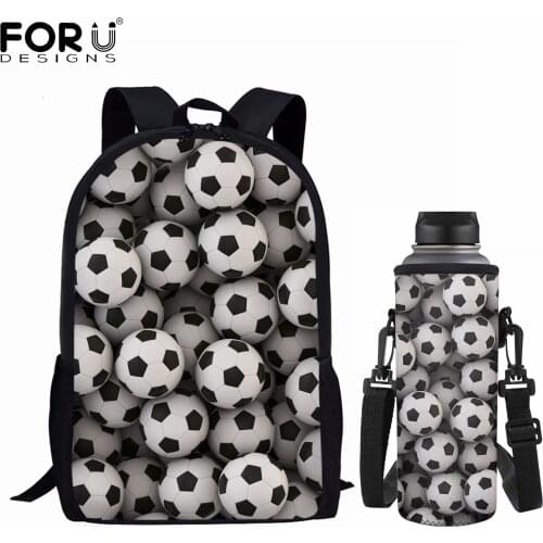 FORUDESIGNS Funny 3D Football Pattern Backpack Set Bottle Covers for Primary Student School Bags Fashion Daypack Casual Cup Case
