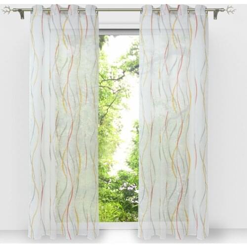 Modern Pastoral Striped Panel White and Orange Colors Tulle Blinds for Kitchen Balcony Living Room Window Treatment 1PCS/Lot