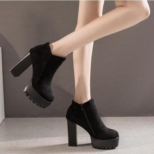 European style thick heel super high heel womens shoes high-top shoes side zipper and nude boots 2020 new spring fashion boots