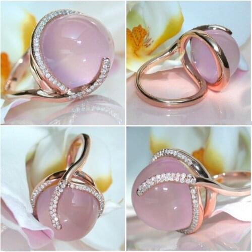 WYJZY Inlaid pink opal ring ladies fine jewelry exquisite ladies travel dress up jewelry 100% new ring