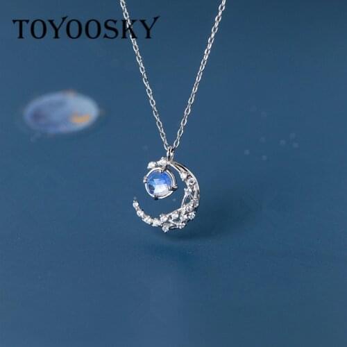 925 Sterling Silver Necklace Women Zircon Moon Fine Necklace Pendant Simplicity Simple Necklace Jewelry Accessories