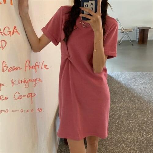 Dress Temperament Design Sense Round Neck Short-sleeved Dress Female Summer New Style Korean High-waisted Thin A-line Skirt