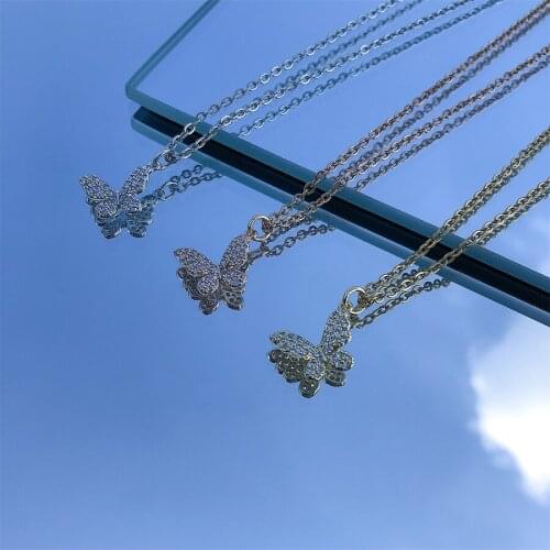 Women Jewelry Butterfly Pendant Necklace Female Rhinestone Shining Statement Crystal Charm bow Choker Necklace for Woman Gift