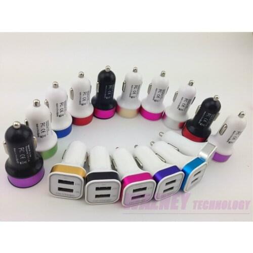 1000pcs Micro Auto Universal Square Mini Portable 2 Double Dual USB Car Charger Power Adapter With Colorful Aluminum Ring