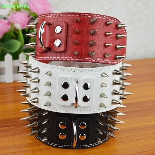 20 Pieces/lot) 3inch Width Leather Strong Studded Sharp Spikes Large Big Dog Pet Pit bull Collar SM and Matched Lead Leashes
