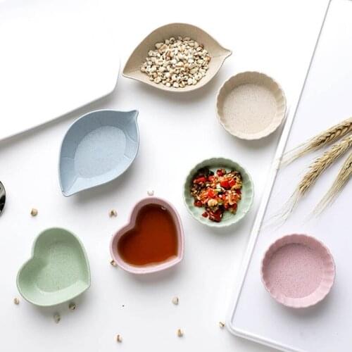 4Pcs Seasoning Dish Food Container Spices Plate Kitchen Gadgets Tableware Small Breakfast Dish Eco-friendly Wheat Straw