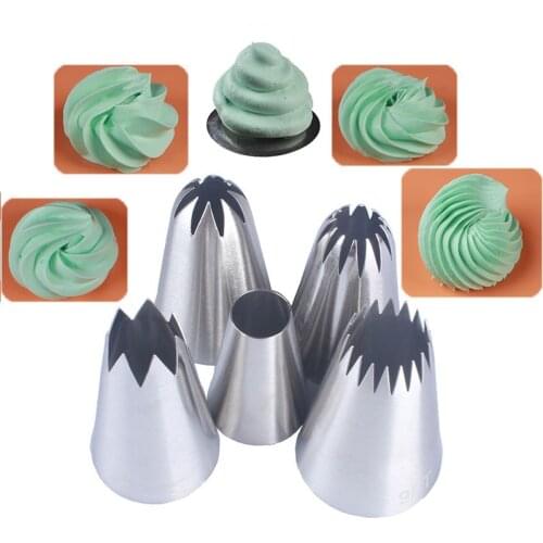 5pcs / Set Large Russian Icing Piping Pastry Nozzle Tips Baking Tools Cakes Decoration Set Stainless Steel Nozzles