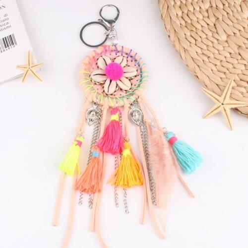 Colorful Shell Tassel Pompom Keychain Dreamcatcher Key Ring Bohemian Handmade Handbag Accessorie For Women Boho Jewelry Gifts