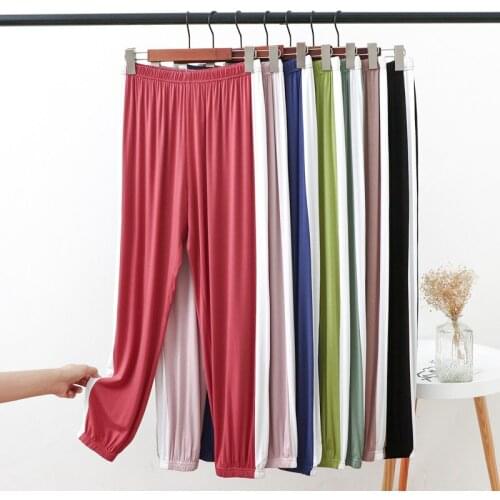 Modal Stripe Pants Women Long Trousers Elastic Big Size High Waist Solid Color Pant Casual Loose Summer Student Sport Clothes