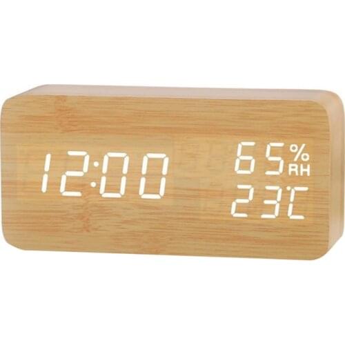 LED Wooden Modern Table Clock Small Standing Clock Date Temperature Humidity Display Digital Alarm Clock Fashion Christmas Gift