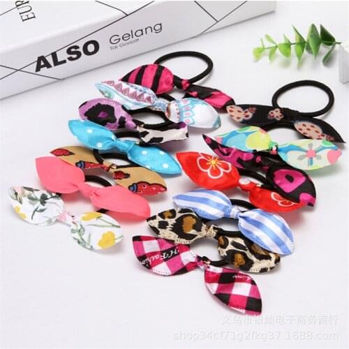 20Pcs/lot Children Hair Band Cute Polka Print Bow Rabbit Ears Headband Girl Ring Scrunchy Kids Ponytail Holder Hair Accessories