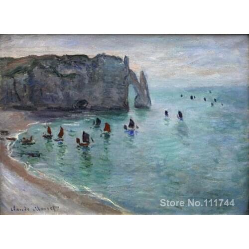 Etretat the Aval Door Fishing Boats Leaving the Harbour Claude Monet Paintings for sale wall art High quality Hand painted