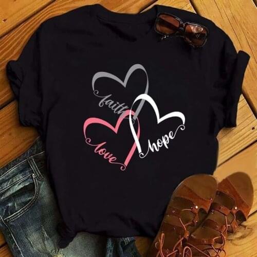 FIXSYS Women T Shirt Funny Love Heart Casual T-shirt Summer Casual Short Sleeve Harajuku Tops New Graphic Woman Tees Black Tops