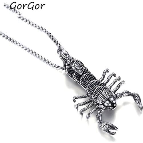 GorGor New Arrivals 60MM Stainless Steel Scorpion Cast Steel Color Pendant Neckalce for Fashion Women Jewelry Gift PN-862S