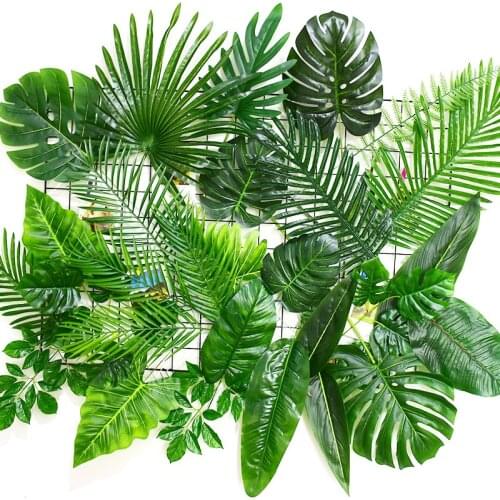 Artificial Fake Monstera Palm Leaves Green Tropical Plants Leaf Wedding DIY Flower Arrangement Home Decoration Real Touch Leaves
