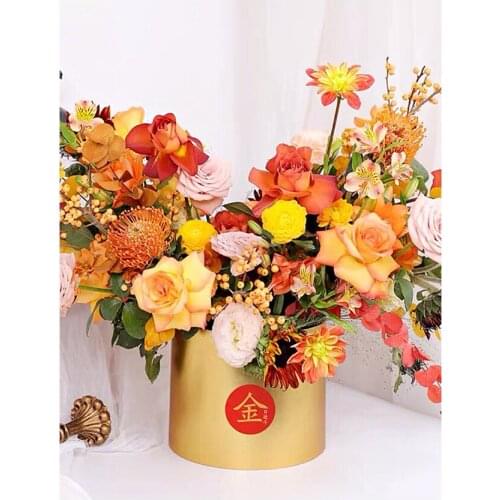 2 / set Creative Gold Foil Flower Pot Opening Flower Basket Bouquet Flow Gold Flower Bucket Flower Arrangement Box