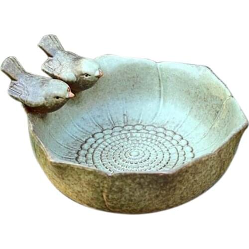 LBER 16x16x8cm Ceramic Birth Baths Garden Decor Birth Feeder Ceramic Aquarium Retro Finish Bird Feeder