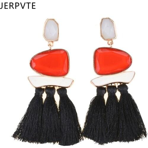 JERPVTE Hot Sale Fashion Design Long Tassel Earrings For Women Trendy Big Resin Statement Fringe Drop Dangle Earrings Jewelry