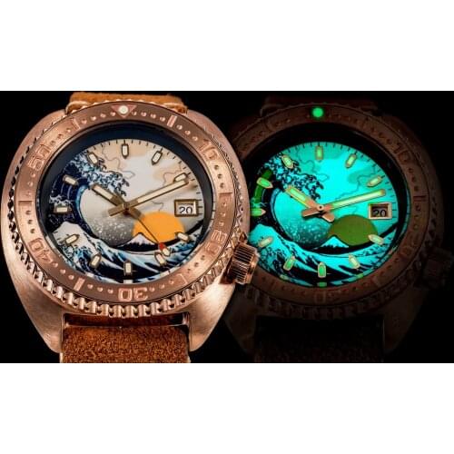 SHIRRYU Mens Automatic Watches Men Dive Watch Bronze Mechanical Wristwatches 200M Waterproof Kanagawa Luminous Chronograph Bezel