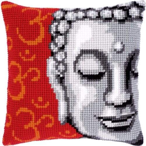 DIY Cross Stitch Cushion Cover Buddha Icon Needlepoint Kits Printed Canvas Chunky Yarn Cross-stitch Pillow Case Arts & Crafts