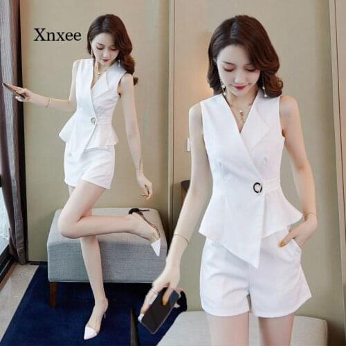 Summer Womens New Suit Fashion Temperament Goddess Fan Chun White Clothes Two-Piece Shorts Western Trend