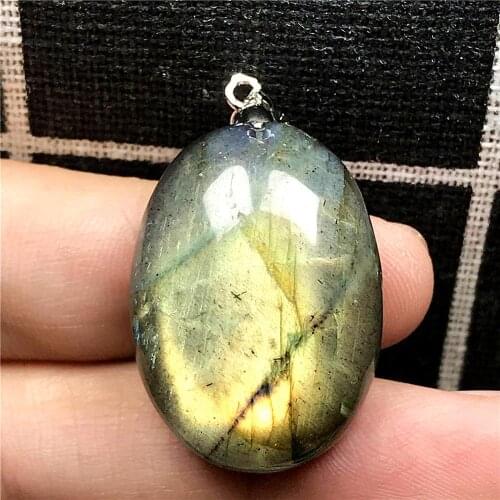 Necklace Pendant Natural Labradorite Jewelry For Woman Man Yellow Light Crystal 28x20x10mm Beads Silver Moonstone Gemstone AAAAA