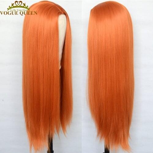 Vogue Queen Orange Silky Straight Synthetic Wig Full Machine Made Wig High Temperature Fiber Cosplay For Women