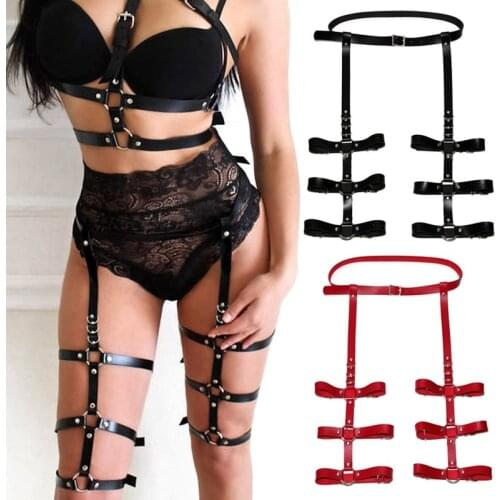 BDSM Bondage PU Leather Harness for Women Adult Bra and Leg Suspenders Straps Garter Belt Sex Accessories Set Gothic Garters