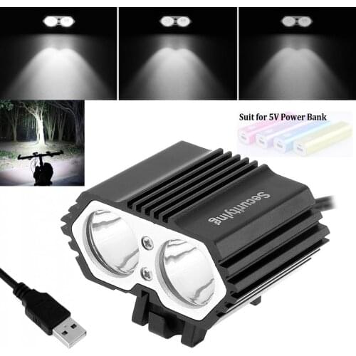SecurityIng Outdoor Waterproof 5V USB XM-L T6 X2 LED Waterproof 4-Modes Bicycle Head Light Cycling Front Handlebar Lamp