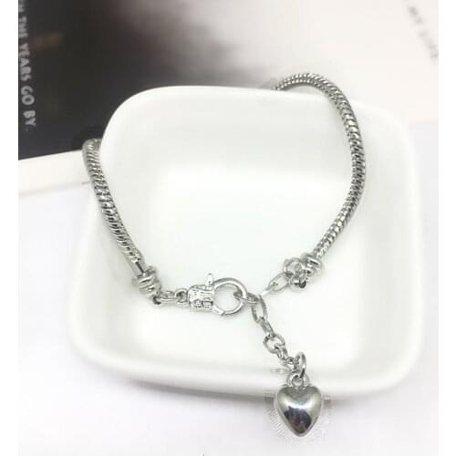 Heart pandent Basic Snake Chain Hidden clasp Charm Bracelets Beads DIY Jewelry Making Fine Bracelets For Women Accessories Gift