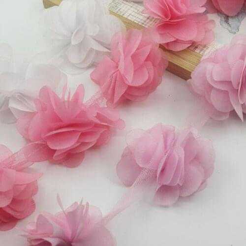 15/90y 2.5" Chiffon Flower Trim For Baby Girls Headbands Hair Clothes Making Craft Accessories Wedding Bridal Bouquet Decoration