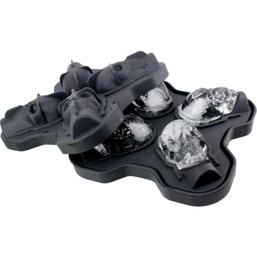 4 Cavity Skull Ice Tray 3D Skeleton Head Silicone DIY Chocolate Candy Molds Party Cake Decoration Mold Pastry Baking Decor Tool