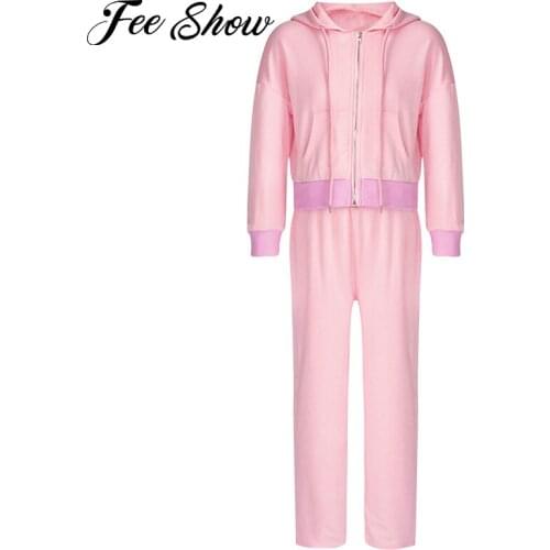 2Pcs Kids Girls Sport Tracksuits Suit Hooded Hoodie Long Sleeve Front Zipper Sweatshirt Top with Pants Set Gym Sport Casual wear