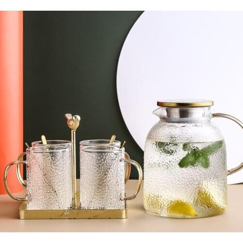 Glass Tea Set 200ml Cup Household Cold Kettle with Lid Kitchen Supplies Golden Iron Storage Rack Creative Large Capacity Teapot