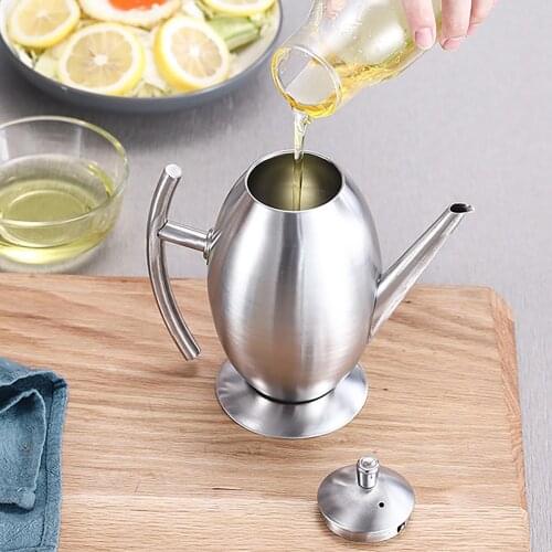 Egg Shape Large Capacity Stainless Steel Long Spout Sauce Olive Oil Bottle Storage Pot Kitchen Supplies