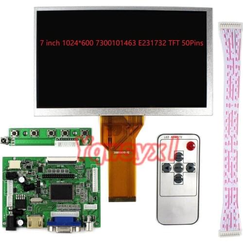 Yqwsyxl New LCD Display Screen 7 inch 1024*600 7300101463 E231732 TFT 50Pins Monitor Driver Board 2AV HDMI VGA