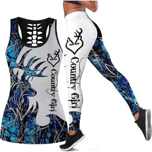 Women Leggings Fashion 3D Printed Country Girl Deer Hunting Leggings & Tank top Sexy Elastic Female Skinny Leggings