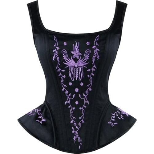 Womens Victorian Gothic Retro Overbust Corset Top Vest Sexy Embroidery Shoulder Strap Corsets Bustiers Punk Korsett Lingerie