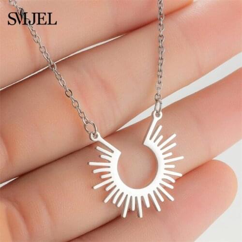 New Stainless Steel Geometric Pendant Necklace For Women Gold Half Circle Spiked Femme Colar Choker Necklaces Sun Totem Jewelry
