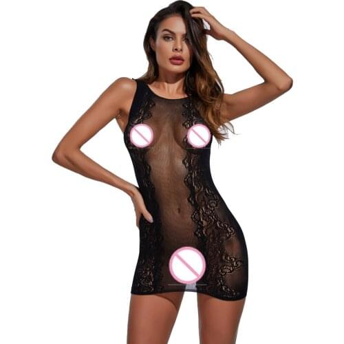 2019 Lady Sexy Lingerie Sleeveless Fishnet Body Stocking Sleepwear Underwear Sexy Babydoll Mini Dress