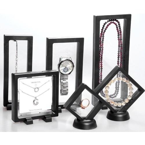 1PC 3D Albums Floating Frame Holder Gemstone Coin Jewelry Clear Display Case Stand ABS Box Suspension Frames Presentation Case