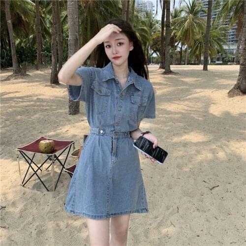 2021 New Arrival Hot Sale 20553 [2 Room Under The 4 Row 3 】 Film Web Celebrity Figure Long Lapel Cowboy Dress In 65