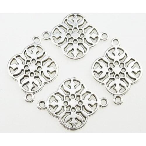 25pcs Antique Silver Plated Flower Charm Connectors for Making Bracelet Handmade DIY Jewelry 12932