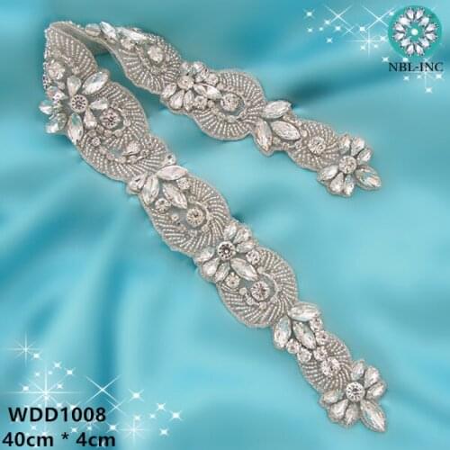 30PCS) Wholesale wedding dress beaded silver crystal rhinestones appliques iron on for wedding dresses WDD1008